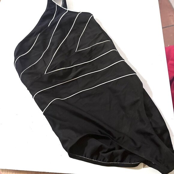 Christina Sport Bathing Suit One Piece Swimming Size 10 Black Asymmetrical - Picture 1 of 8
